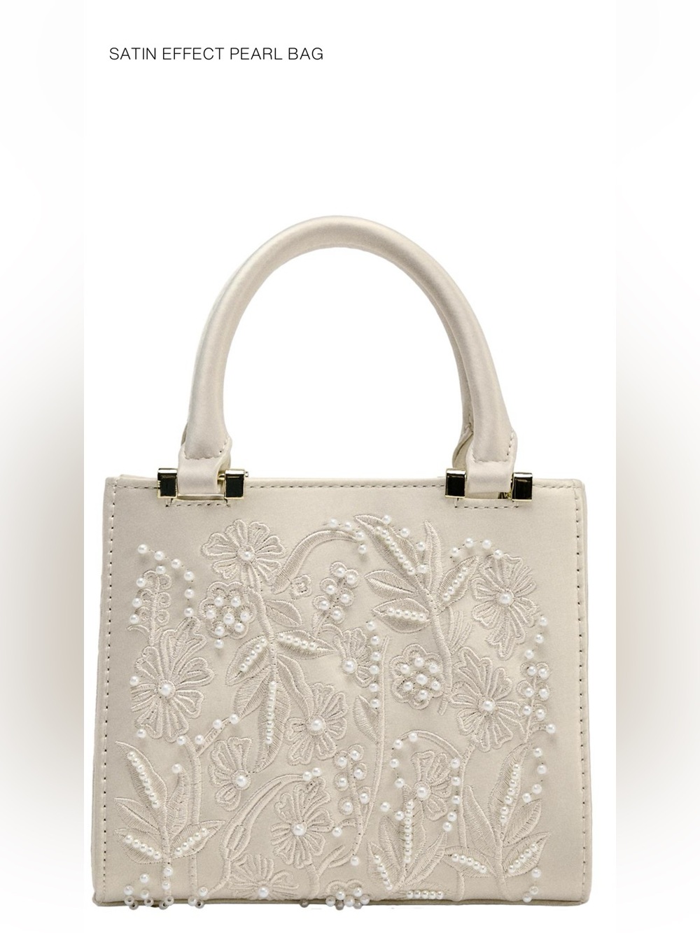 Zara Satin Effect Pearl Bag in Ivory